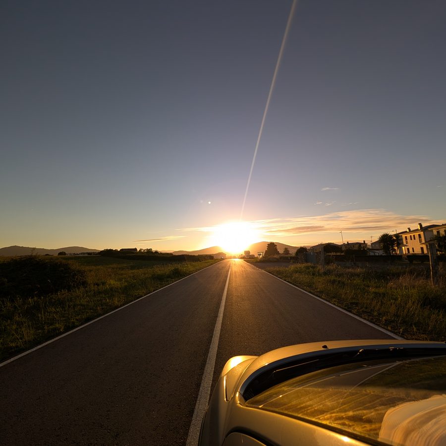 Open road at sunset, shot by Ian Thistleton